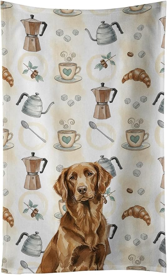 Caroline's Treasures Liver Flat-Coated Retriever Coffee Bar Kitchen Towel Velour Plush Front and Cotton Loop Back Machine Washable