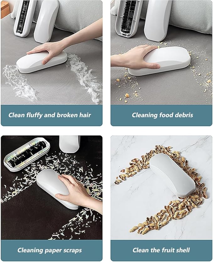 Multi - Functional Table Crumb Sweeper, Handy Rolling Bed Sweeping Brush, Handheld Crumb Sweeper, Soft Bristles Debris Collector for Table, Mat, Bed Sheets, Sofas, Clothes Cleaning Brush (White)