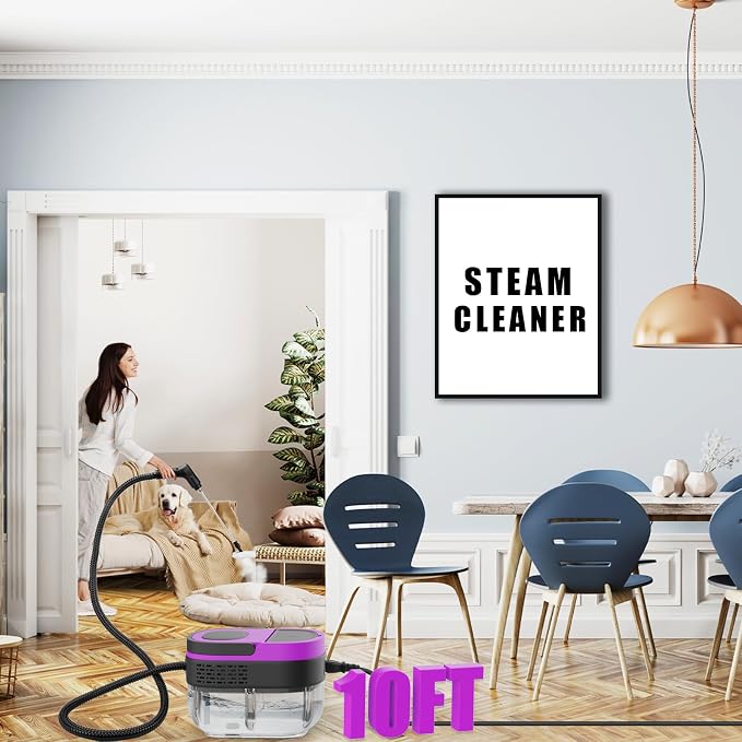 Steam Cleaner - 3-Level Adjustable Handle 15s Heat-Up - Steamer for Cleaning with 10pcs Accessories - Portable Steam Cleaner for Home for Car, Dirt, Grease, Grout, Tile, Floor, Couch, Furniture-Purple