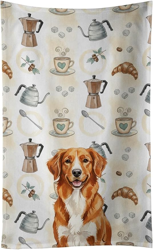Caroline's Treasures Orange Nova Scotia Duck Tolling Retriever Coffee Bar Kitchen Towel Velour Plush Front and Cotton Loop Back Machine Washable