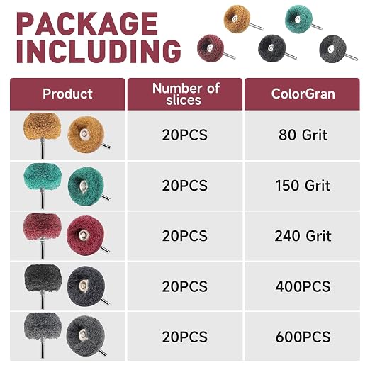 50 PCS Abrasive Buffing Wheels,1 Inch Buffing Polishing Wheel Set for Rotary Tool Accessorie 1/8'' (3mm) Shank, Black 400 Grits for Metal,Wood, Rust Removal