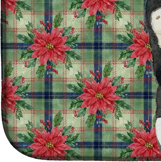Caroline's Treasures Black and Tan Shiba Inu Christmas PoinsettIas Dish Drying Mat Absorbent Dish Drying Mat Pad for Kitchen Counter Dish Drainer Mat for Countertop, 14 x 21", Multicolor