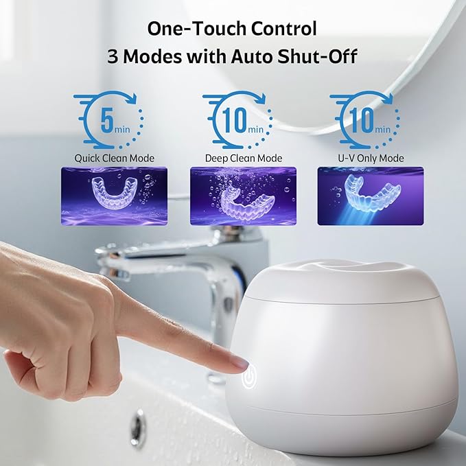 Ultrasonic Retainer Cleaner Machine, 48kHz Denture & Aligner Cleaning Pod for Mouth Guards, Braces and Jewelry, 200ML, Low Noise