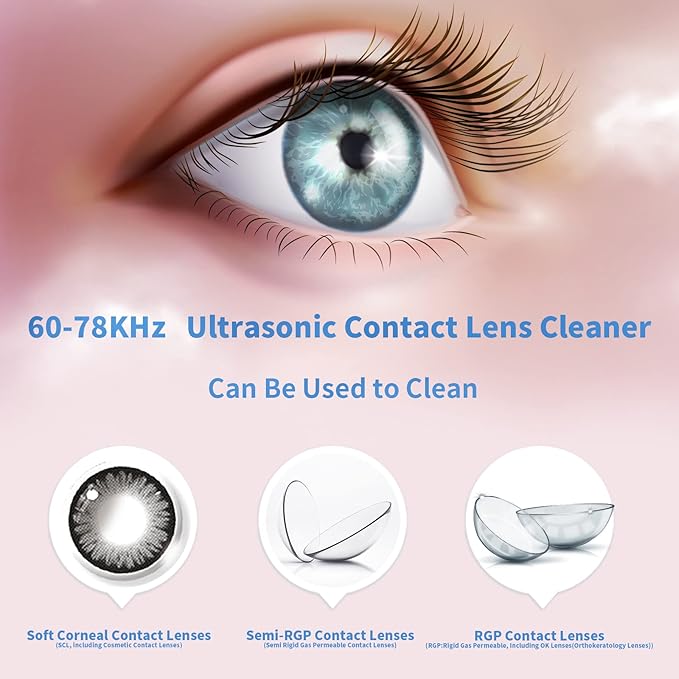 Ultrasonic Contact Lens Cleaner Rechargeable Eye Contact Cleaner with Vanity Mirror Compact Contact Lens Cleaner Support Fast Cleaning Fits All Contact Lens (Model AMT11)