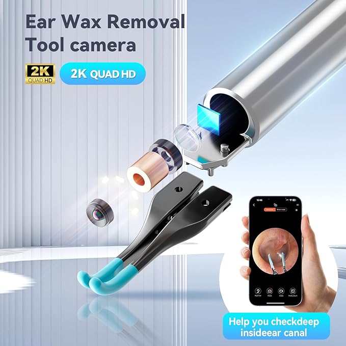 Ear Cleaner Tweezers with 6 Ear Spoon, Earwax Removal Kit with Light, Ear Cleaning kit for iOS & Android, Blue