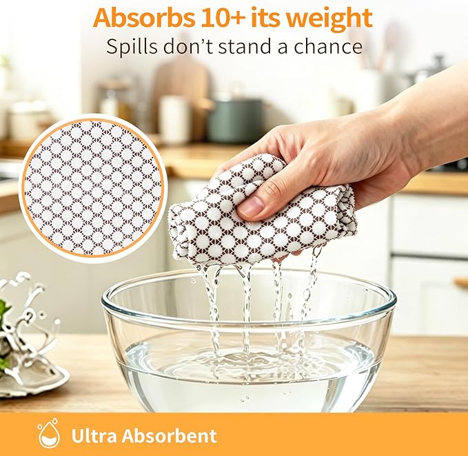 Microfiber Cleaning Cloth Roll, 50-Count Reusable, Durable, No Streaks, Absorbent, Lint-Free Non-Scratch Easy Tear-Away Towels, Dish Rags for Kitchen, Home, Car & Glasses, White Waffle, 12x12 in