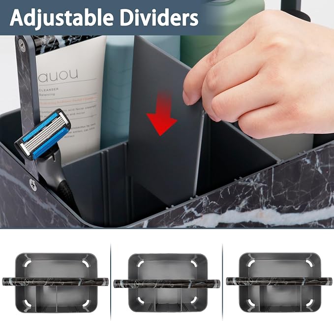 BYUNER Plastic Shower Caddy Dorm: Portable Bathroom Caddy Organizer for College with Handle and Adjustable Divider, Utility Hard Shower Basket Bin Tote for Toiletry,Shampoo,Soap,Cleaning Product