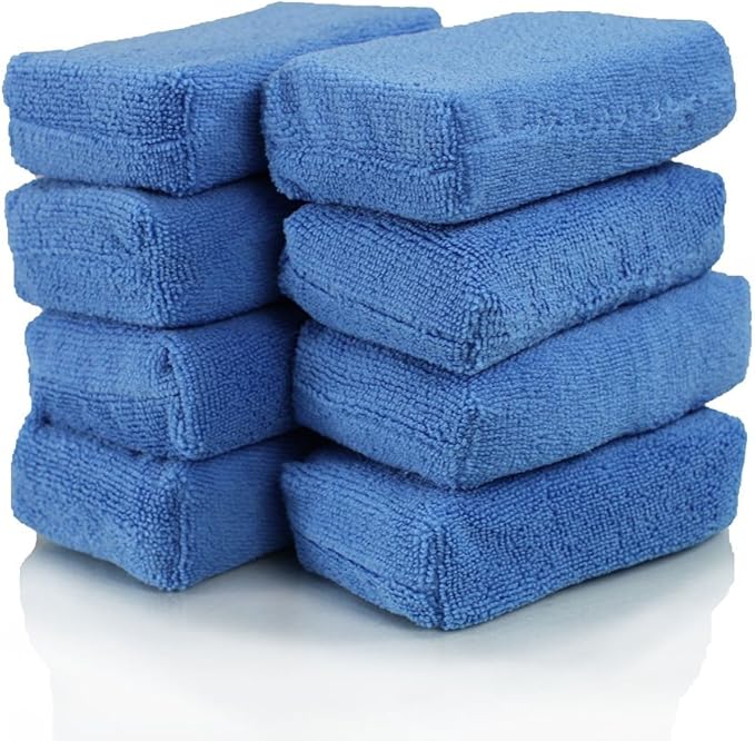 Chemical Guys MIC_292_08 Premium Grade Microfiber Applicators, Blue (Pack of 8) and Chemical Guys MIC_506_12 Professional Grade Premium Microfiber Towels, Gold (16 in. x 16 in.) (Pack of 12) Bundle