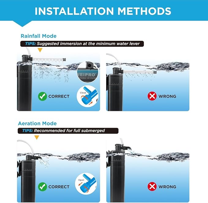 Internal Fish Tank Filter with 5W UV Light, Multi Filter Materials, Adjustable Water Flow Submersible 185GPH Aquarium Filter Pump for 30~50 Gal Freshwater, Aeration/Rainfall Mode, TU-700(185GPH)