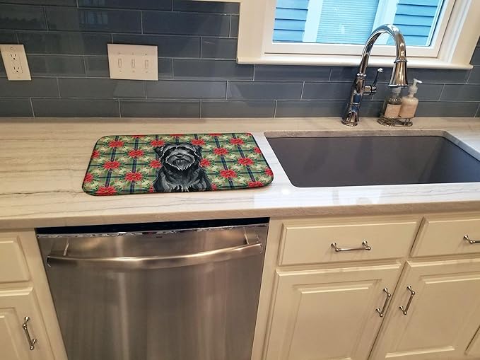 Caroline's Treasures Black Briard Christmas PoinsettIas Dish Drying Mat Absorbent Dish Drying Mat Pad for Kitchen Counter Dish Drainer Mat for Countertop, 14 x 21", Multicolor