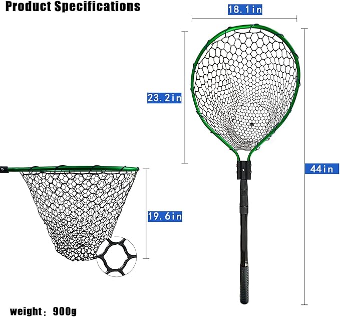 Large Fishing Net with Handle High Strength Landing Net Long Telescoping Rubber Fish Net Extendable Dip Net for Fishing Ideal for River Angling Pier Boat