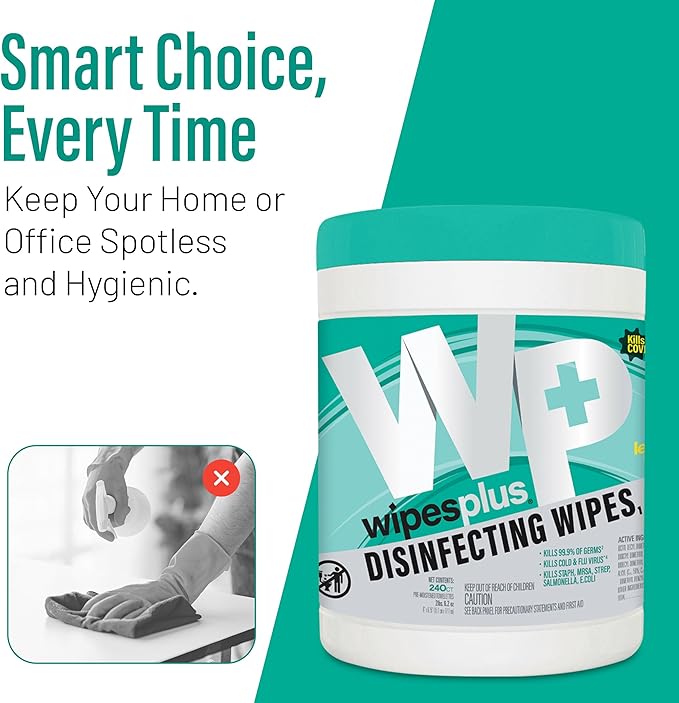 WIPESPLUS Disinfecting Surface Wipes Canister Bleach Free with Lemon Scent for Home and Business, 2880, (12 Packs of 240)
