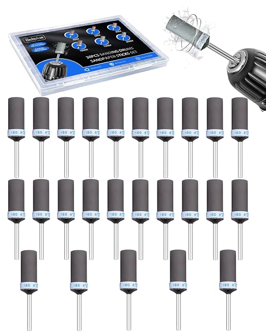 180 Grit Sanding Drums for Dremel Rotary Tools Accessories, 25PCS Sanding Bits Kit for Dremel Sanding Bands with 1/8 inch Shank, Sandpaper Sticks Set for Plastic Wood Metal Grinding Polishing