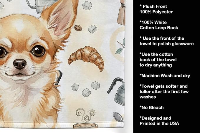 Caroline's Treasures Fawn Chihuahua Coffee Bar Kitchen Towel Velour Plush Front and Cotton Loop Back Machine Washable