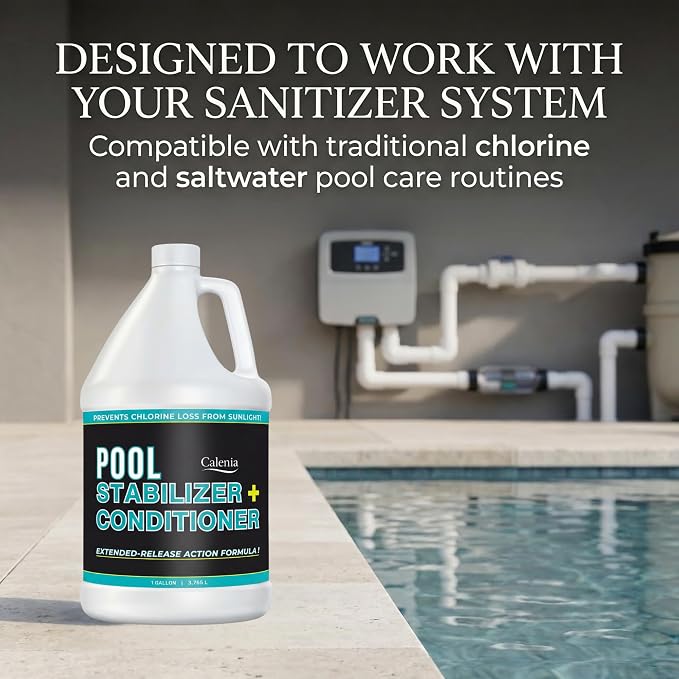 Pool Stabilizer - Cyanuric Acid Pool Stabilizer, Liquid Chlorine Stabilizer for Pool Chemicals, Swimming Pool Conditioner Stabilizer, for Salt Pool & Chlorine, 1 Gallon, Calenia