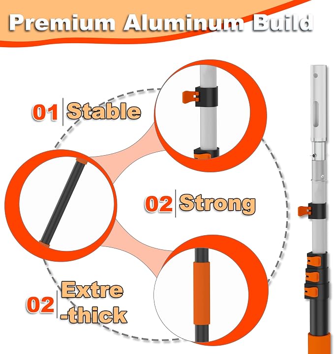 AgiiMan 4-16 FT Telescopic Pool Pole, Swimming Pool Pole with 4 Baffle Locks Durable Aluminium and Vacuum Ports Telescopic Extendable Poles Use with Cleaning Nets, Skimmers, Brushes and More