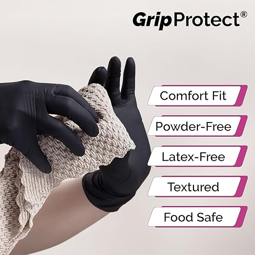 GripProtect® Precise Black Nitrile Gloves | Exam | 4 Mil | Chemo-Rated | Food, Home, Hospital, Law Enforcement, Tattoo | (X-Large, 50)
