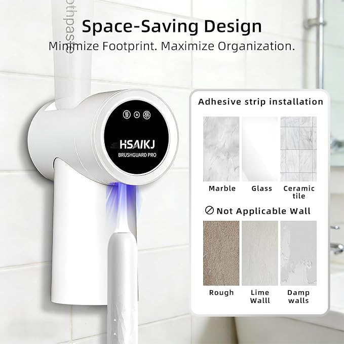 Wall Mounted Toothbrush Holder Set, Family + Single Bathroom Organizer Bundle with Active Airflow Drying, Smart Sensor Lid, Rechargeable, No-Drill Installation