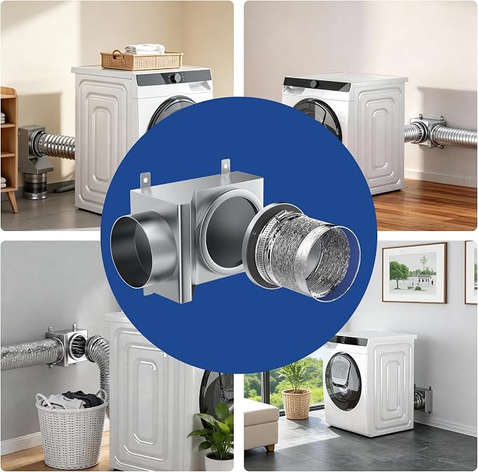 Magnetic Dryer Vent, 90 Degree Magnetic Dryer Vent Strong Magnet Dryer Vent Connector Kit Airtight Seal Adapter Quick Connect Disconnect Easy to Clean Foil Hose 4" Exhaust Duct with Clamps Screws