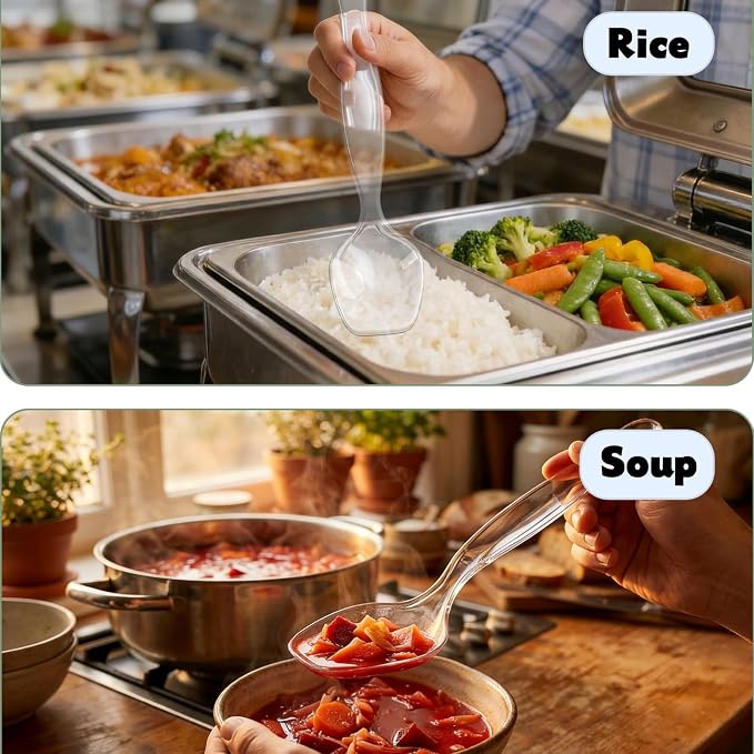 40 Pcs Large Plastic Serving Utensils Set - Serving Tongs, Serving Forks, Serving Spoons - Heavy Duty Disposable Serving Utensils for Parties, Buffet, Catering Supplies (Clear, 40 Pcs)
