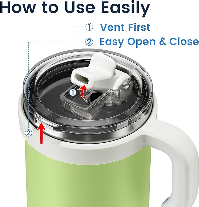 24oz Hygienic Insulated Tumbler with Handle —100% Leakproof Lid with Removable Spout & Straw, Reinforced Vacuum-Protection Base, Cup Holder Friendly, for Travel,Office & School-Key Lime