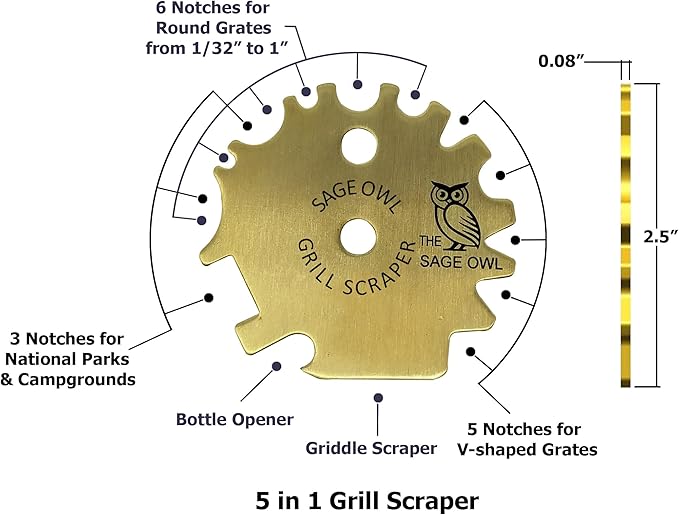 Sage Owl Bristle-Free Brass BBQ Grill Scraper with 17.5” Handle – Safe Universal Grill Cleaner for Outdoor Grills, Porcelain, Grilling Tools, and Kitchen Gadgets - Unique Gifts for Husband Birthday