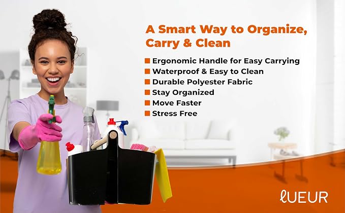 Cleaning Caddy Organizer With Handle – Wearable Bag For Supplies, Multiple Compartments For Storage – Portable Shower & Bathroom Caddy, Ideal For Dorms, College Life, Housekeepers & More - Black Color