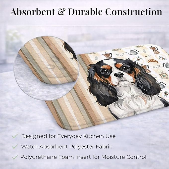 Caroline's Treasures Tricolor Cavalier Spaniel Coffee Bar Dish Drying Mat Absorbent Dish Drying Mat Pad for Kitchen Counter Dish Drainer Mat for Countertop, 14 x 21", Multicolor
