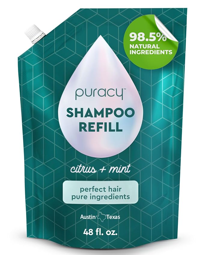 Puracy Natural Shampoo Refill, 48 Fl Oz, Hair Stays Cleaner Longer with LexFeel N5, Color-Safe Sulfate-Free