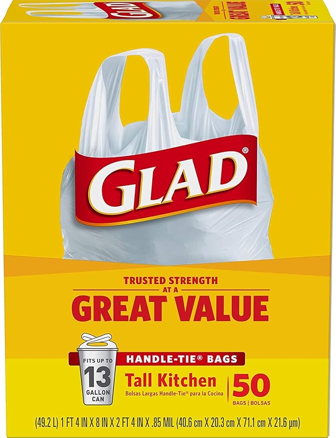 Glad 13 Gal. Tall Kitchen Handle-Tie Bags 50 ct (Pack of 4)