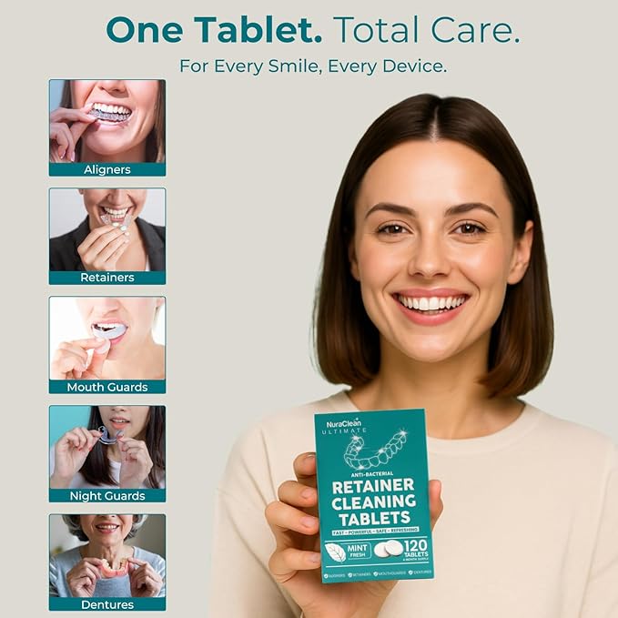 Ultimate Retainer Cleaner Tablets – 120 Count – Dental Pod, Braces, Mouthguard & Denture Cleaning – Fast-Acting, Daily Safe Formula – Freshens & Removes Stains