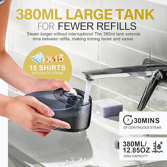 Steamer for Clothes, 1800W Handheld Clothes Steamer with 3 Steam Settings, Fast Heat-Up Clothing Steamer for Wrinkle Removal, 380ml Water Tank, 9.8' Cord Portable Hand Steamer for Home and Travel