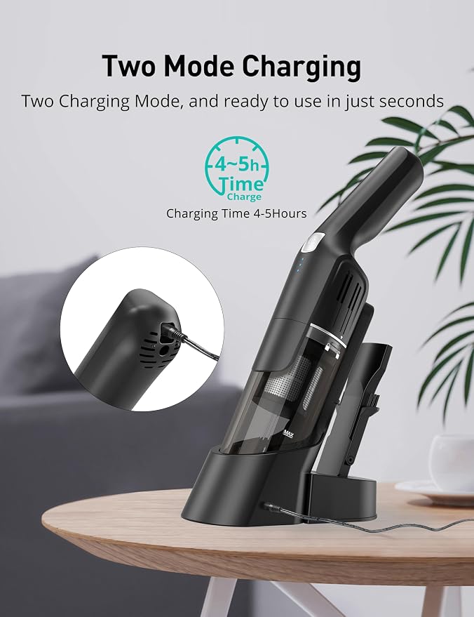 Handheld Vacuum Cordless, 24KPA Powerful Car Vacuum, Rechargeable, Charging Dock, Ergonomic Handle, 2-in-1 Crevice Tool, 1.8lb Portable Vacuum Cleaner with 2-Speed for Car, Home