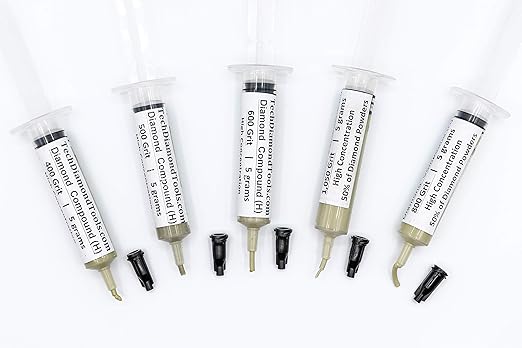 TechDiamondTools Diamond Polishing Compound Kit of 5 Lapping Paste USA Made 400 500 600 800 1050 Grit Lapidary Paste for Rock Glass Metal Jewelry Resin Marble with High Concentration of Diamond Powder