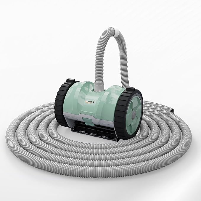 (2025 Upgrade) VINGLI Pool Vacuum Cleaner, Suction Side Wall-Climbing Sweeper for Ground&Inground Pools, Automatic Pool Vacuum with 39.6ft Tangle-Free Hose (Mint Green&Gray)