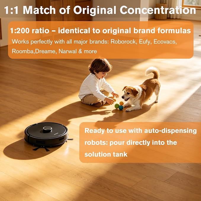 200X Concentrated Floor Cleaning Solution for All Robot Vacuum and Mop, Wet Dry Vacuums Compatible with Eufy, Roborock, Roomba, Tineco, Bissell, Shark, 29.76 fl oz 47 Gallon Cleaner (Orange Scent)