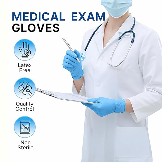 Schneider Nitrile Exam Gloves, 5 Mil, Blue, Latex-Free & Powder-Free Disposable Gloves, Textured Grip, for Medical Exam, Food Handling, Cleaning & Industrial Use