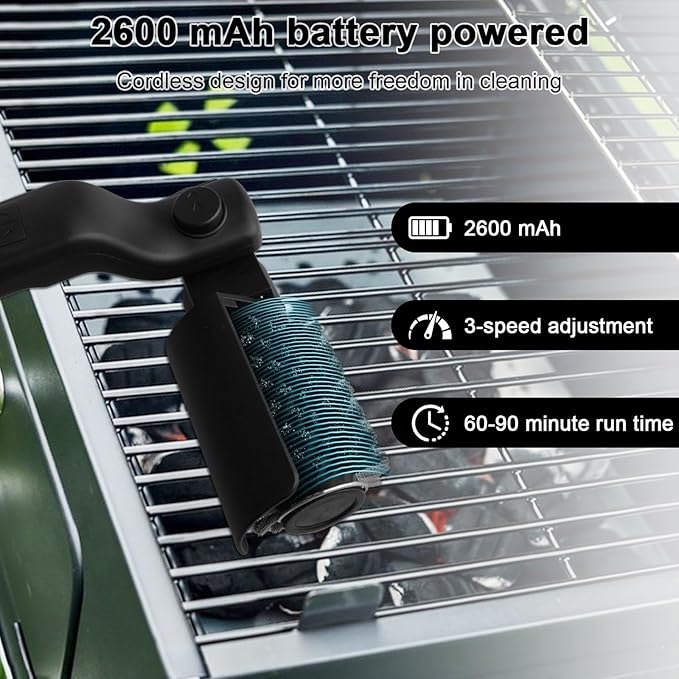 Electric Grill Brush, Rechargeable Cordless BBQ Brush, 180°Adjustable Cleaning Brush, 3-Speed Power, Waterproof Cleaner for BBQ Grates with Extra Brushhead