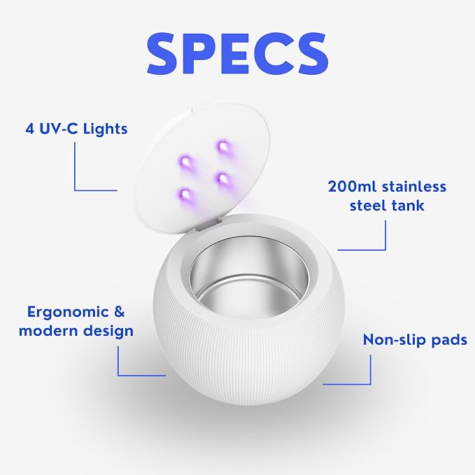 Ultrasonic Retainer Cleaner, UV Cleaner for Invisalign, Night Guard, Mouth Guard, Jewelry - Retainer Cleaning Machine