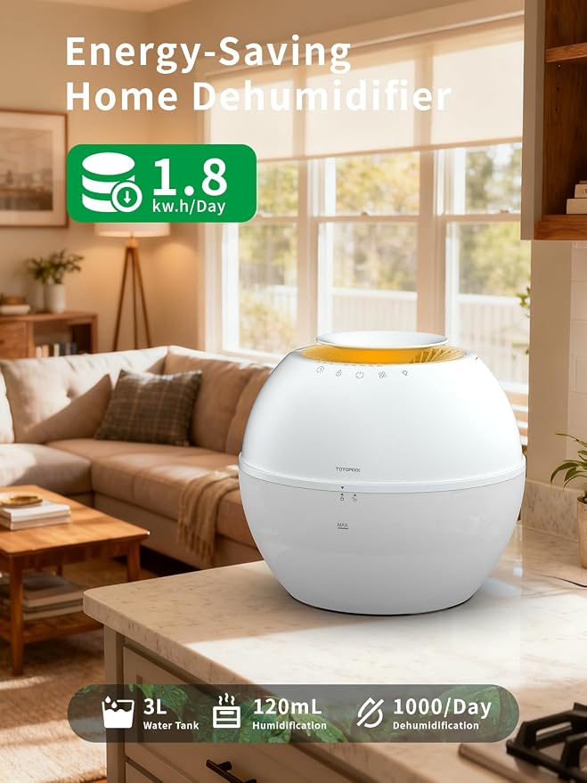 Dehumidifier & Humidifier 2-in-1 with Purifier, 101oz Tank, Whisper-Quiet Smart Steam Control for Bedroom, Baby Room, or Basement, Includes Drain Hose