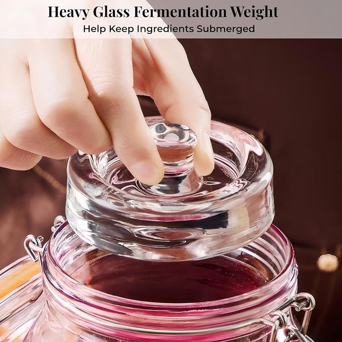 1L Wide Mouth Fermentation Jars, Pack of 2 Complete Fermenting Kit with Airlocks & Glass Weights for Sauerkraut, Kimchi & Pickles