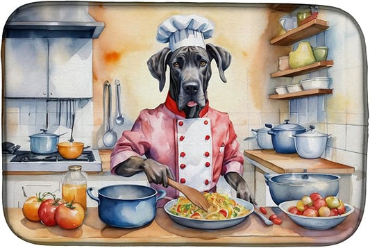 Caroline's Treasures DAC6260DDM Great Dane The Chef Dish Drying Mat Absorbent Dish Drying Mat Pad for Kitchen Counter Dish Drainer Mat for Countertop, 14 x 21", Multicolor