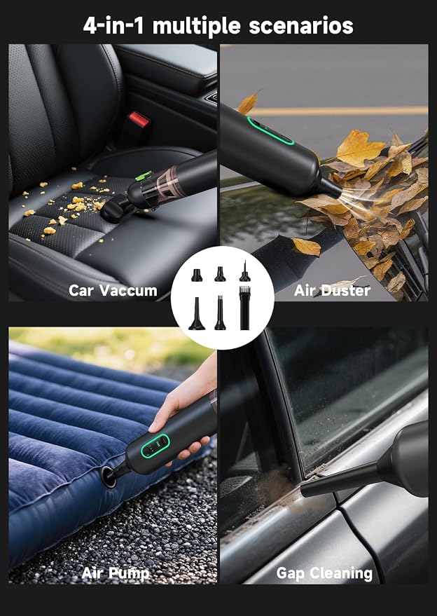 Car Vaccum, COMVIX VC28 Handheld Vacuum, 4-in-1 Mini Vacuum Cleaner with 20000pa Suction Power, Rechargeable Vacuum with 3 Suction Modes, Portable Cordless Vacuum for Car, Home, Office Desk, Keyboards