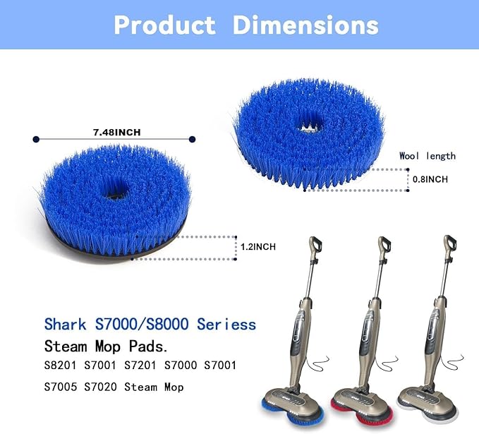 S7001 Upgraded Mop Pad Replacement Brush Heads for Shark Steam Mop S8201/S7000Series Pads | Professional Cleaning and Polishing | for Tile Floors Grout Deep Cleaning Hard Floors (Blue)