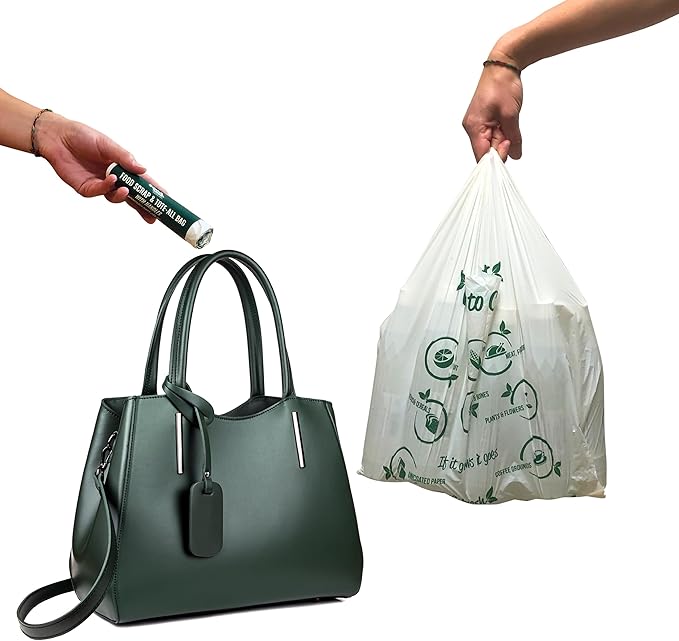 Compost Bags - 100% Certified Kitchen Garbage Bag for Shopping & Grocery - Green Bin Bags with Handles - 30 Pack