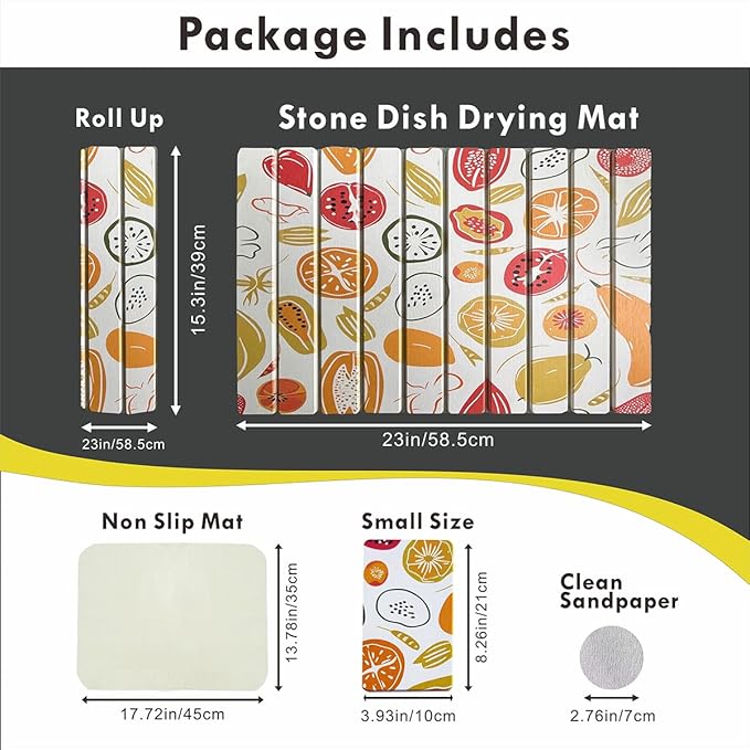 Large Stone Drying Mat for Kitchen Counter,24x16 Inch Fast Drying & Super Absorbent Diatomaceous Earth Sink Mat, Collapsible Dish Drying Stone for Dishes, Bottles, Cups, Matches Any Countertop