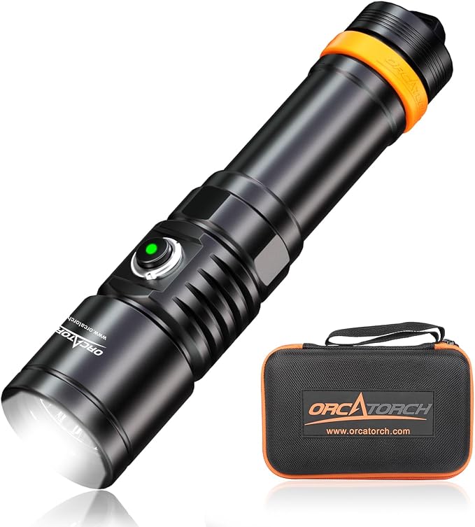 ORCATORCH D710 Scuba Diving Light, 3000 Lumens Super Bright Underwater Flashlight with 6 Degrees Narrow Beam, IP68 Waterproof Night Dive Torch 150 Meters Submersible Light (Black)