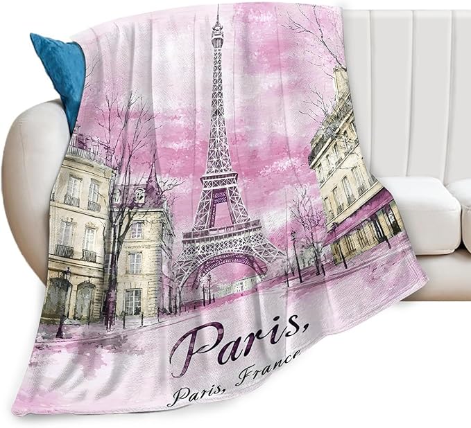 Tijuboni Paris Eiffel Tower Throw Blanket Pink Paris Gifts for Girls Women Boys Men Adults Kids Soft Flannel Fleece Blanket for Couch Sofa Bed Home Decor 50"x60"