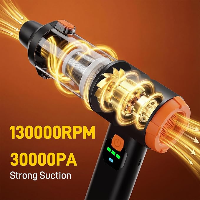 Handheld Car Vacuum Cleaner, Vacuum Portable Cordless 1 Hour Rapid Rechargeable with 20000PA Strong Suction, High Power Hand Held Vacuum with LED Light and Multi-Nozzles for Car, Home, Office, Pet