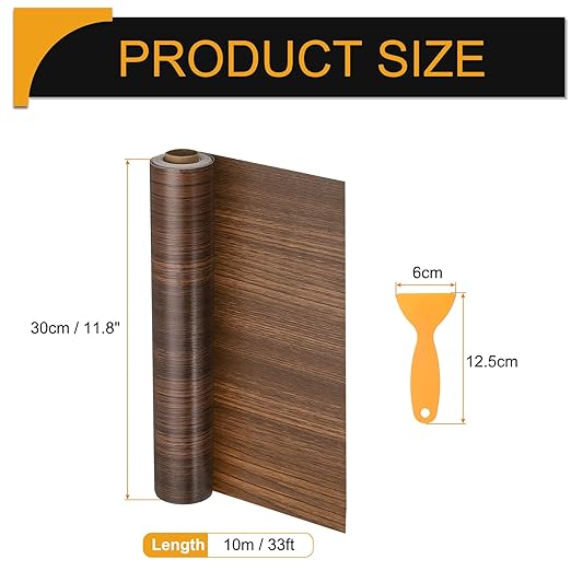 HARFINGTON Wood Grain Repair Tape 11.8 Inch x 33ft Self Adhesive Repair Patch Tape Simulated Wooden Floor Tapes with Plastic Scraper for Tables Doors Windows Furniture, Ebony